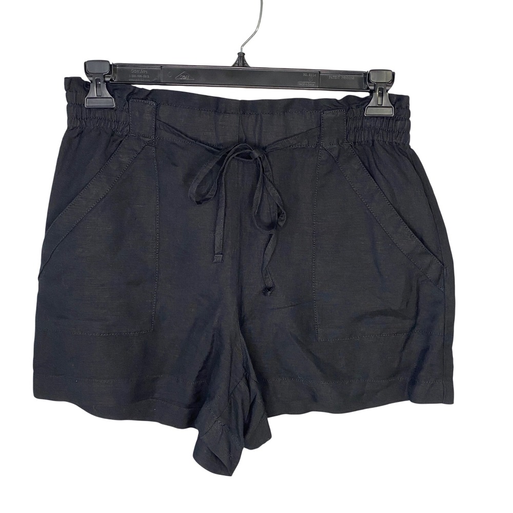 LOFT Womens Black Linen Blend Paperbag Waist Drawstring Shorts Size‎ Medium
